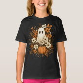 T-shirt Joli Fantôme avec Citrouille et Fleurs d'Automne – (Devant)