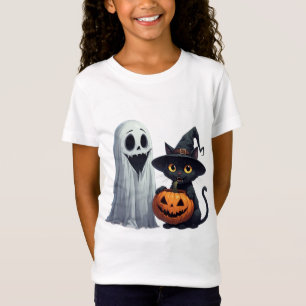 T-Shirt Joli Fantôme Chat Noir Et Rassemblement De Citroui