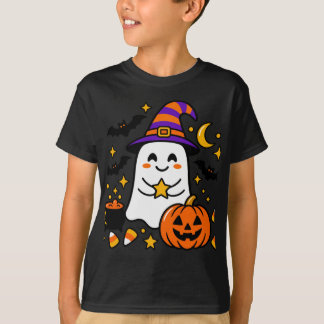 T-shirt Joli fantôme d'Halloween avec chapeau de sorcière,