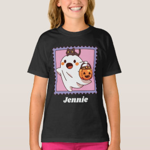 T-shirt Joli fantôme d'Halloween Chat noir Citrouille Ajou