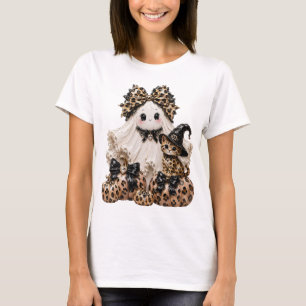 T-shirt Joli Fantôme et Chat Noir Halloween Léopard Citrou