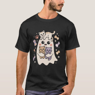 T-shirt Joli fantôme tenant un chat Halloween Art pour ama