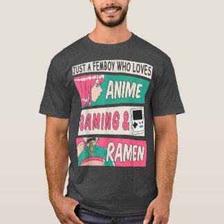 T-shirt Joli Femboy Anime Jeu & Ramen Design Sissy Man