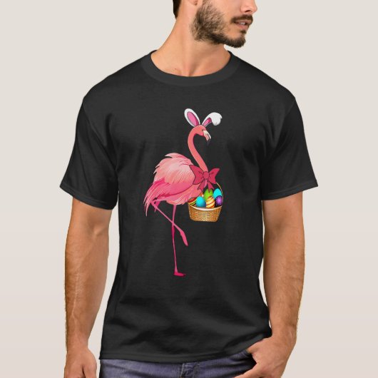 T-shirt Joli Flamant rose Pâques Avec Panier Pâques (Devant)