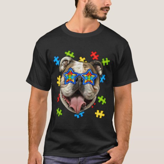 T-shirt Joli Français Bulldog Autism Puzzle Lunettes de so (Devant)