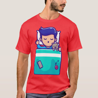 T-shirt Joli Garçon Dormir avec un dessin de chat