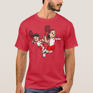 T-shirt Joli Garçon Et Fille Jouant Caricature Badminton