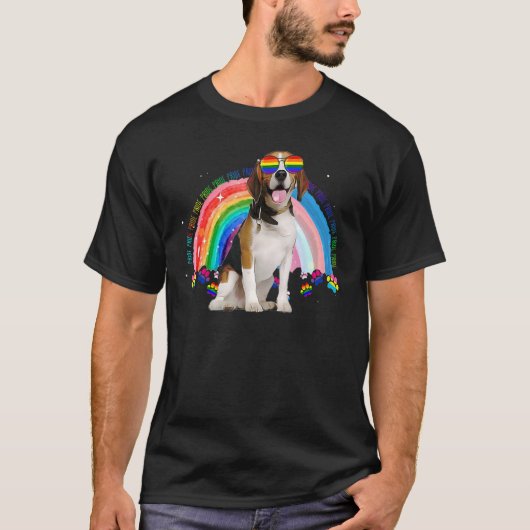 T-shirt Joli Gay pride Beagle Lgbt Rainbow Flag Sunglasse (Devant)