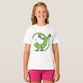 T-shirt Joli gecko vert salutations avec dessin animé (Devant entier)