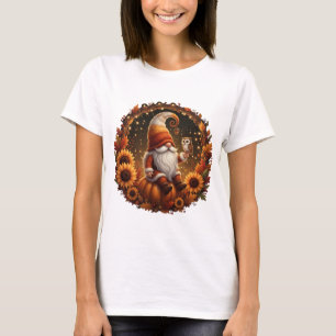 T-shirt Joli gnome d'automne sur citrouille avec hibou