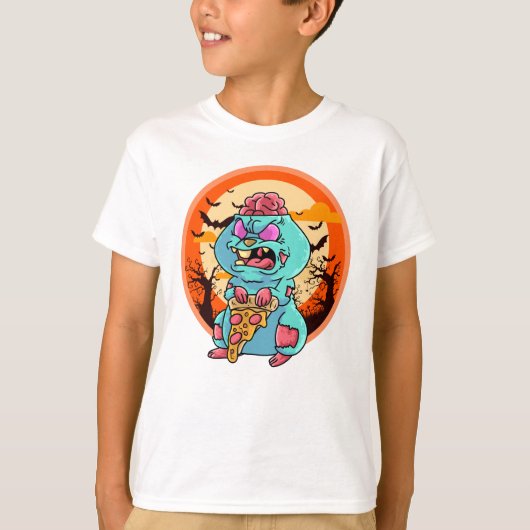T-shirt Joli Hamster Zombie Halloween Éffrayant avec pizza (Devant)