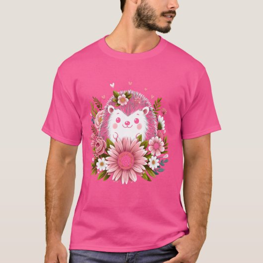 T-shirt Joli Hérisson Avec Fleurs Chemise Funny Hérisson (Devant)