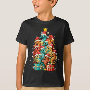 T-shirt Joli Hippocampe Le Poisson de Mer Sapin de Noël Ch