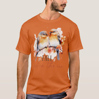 T-shirt Joli Inséparables Design Automne Fleur Feuille Sim