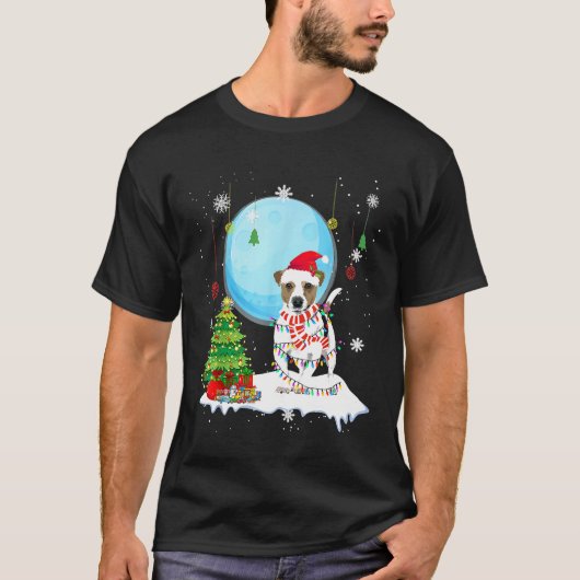 T-shirt Joli Jack Russell Terrier Chien de Noël Light Tree (Devant)