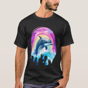 T-shirt Joli Jumping Dauphin Déchirer Peinture Art Coloré