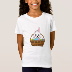 T-Shirt Joli lapin blanc coloré Pâques Panier de chasse au