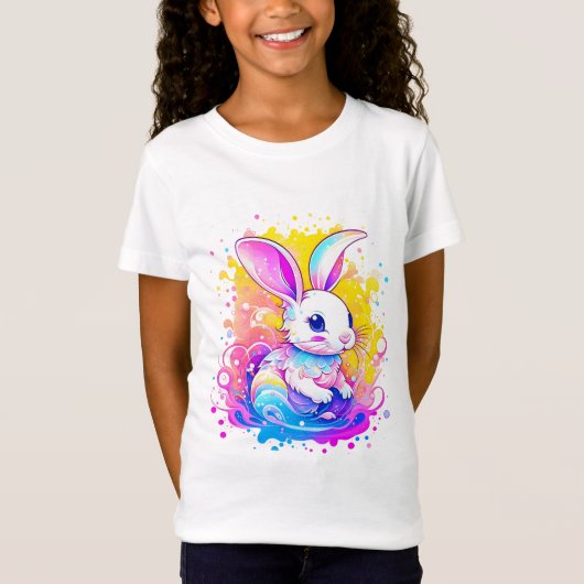 T-Shirt Joli lapin de dessin animé sur arrière - plan colo (Devant)