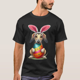 T-shirt Joli lapin lévrier chien de Pâques câlin oeufs jou