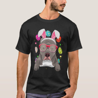 T-shirt Joli lapin Pitbull Chien Face Oeufs de Pâques Jour