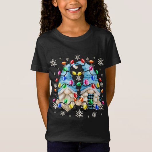 T-Shirt Joli Motif De Flocon De Neige Et Gnome Noël (Devant)