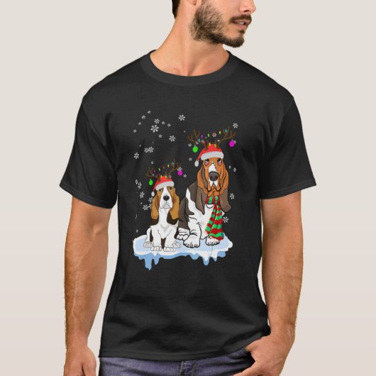 T-shirt Joli Noël Basset Hound Chapeau Père Noël Reindeer (Devant)