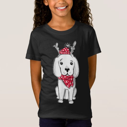 T-Shirt Joli Noël Chien en en costume Chien en avec renne (Devant)