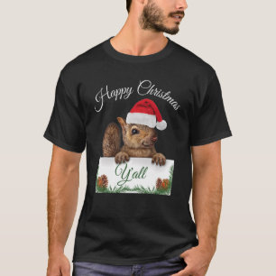 T-shirt Joli Noël Écureuil de Noël Santa Chapeau Design