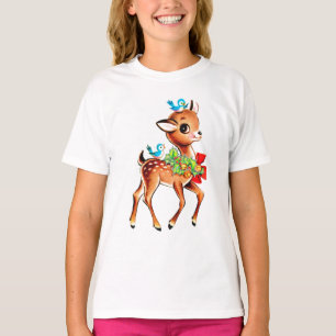 T-shirt Joli Noël Red Bow Green Holly Reindeer