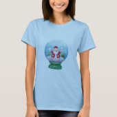 T-shirt Joli Noël Snowglobe Père Noël, Étoile, Oiseau (Devant)