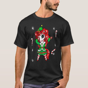 T-shirt Joli Noël Unicorne Dabbing Dancing Elf Girl Co