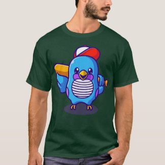 T-shirt Joli Oiseau Avec Casquette Tenant Un Dessin De Bat
