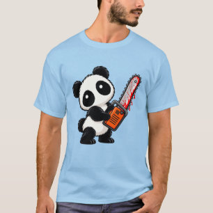 T-shirt Joli Panda Zombie Tronçonneuse Effrayant