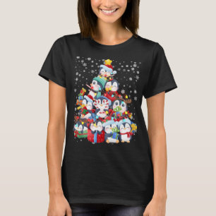 T-shirt Joli Penguin Noël Arbre Lumières Décor Cadeau Noël