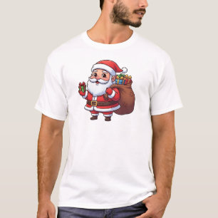 T-shirt Joli Père Noël de dessin animé tenant un cadeau av