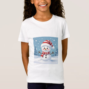 T-Shirt Joli petit bonhomme de neige avec écharpe et chape