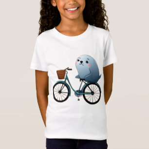 T-Shirt Joli petit sceau de dessin animé sur un vélo