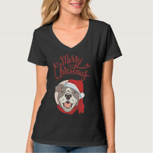 T-shirt Joli Pitbull Avec Ruban Rouge Et Joyeux Chapeau De