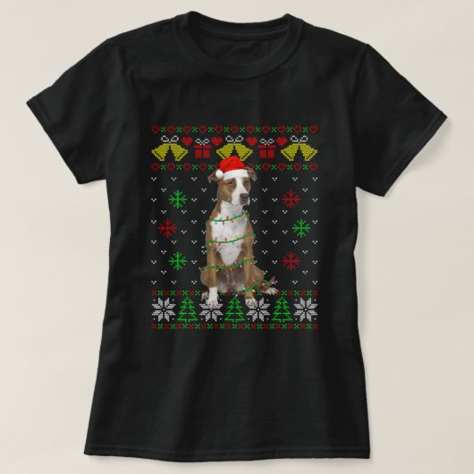 T-shirt Joli Pitbull Chien Santa Hat Douleur moche Xmass L (Design devant)