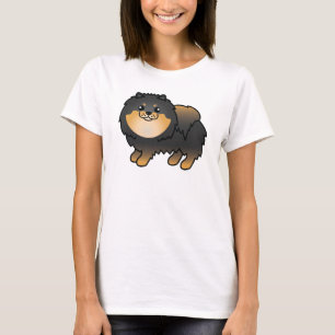 T-shirt Joli Pomeranian de dessin animé noir et feu