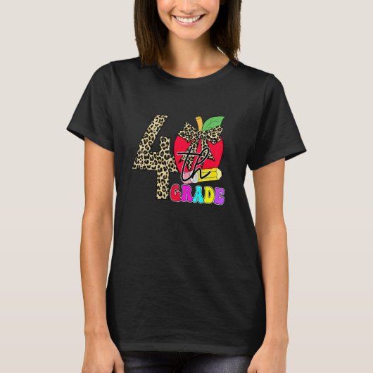 T-shirt Joli professeur de 4e année Élèves Léopard Pomme D (Devant)