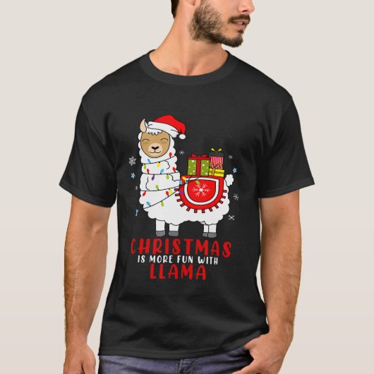 T-shirt Joli Pyjama Llama de Noël avec le Casquette du Pèr (Devant)