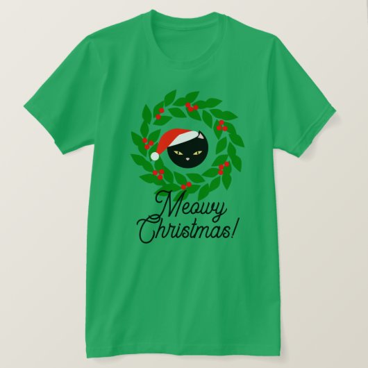 T-shirt Joli Red Green Père Noël Chat noir Meowy Noël (Design devant)