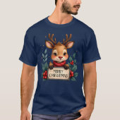 T-shirt Joli renne de Noël avec Holly et signe (Devant)