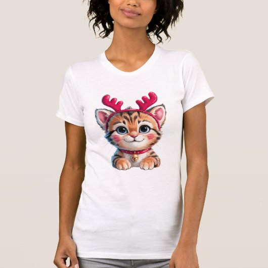 T-shirt Joli Renne Petit Chat | Amusing Chat de Noël pour (Devant)