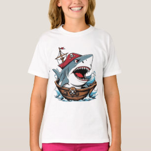 T-shirt Joli requin pirate en bateau