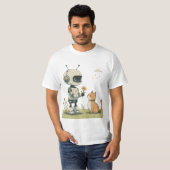 T-shirt Joli Robot Offrant une Fleur à un Chat, une Illust (Devant entier)