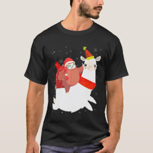 T-shirt Joli Santa Paresseux à Cheval sur un Renne Lama No