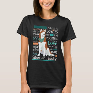T-shirt Joli Sibérien Husky de couleur rouge marron et bla