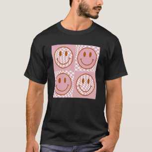 T-shirt Joli sourire À damiers Motif Happy Face Branché R